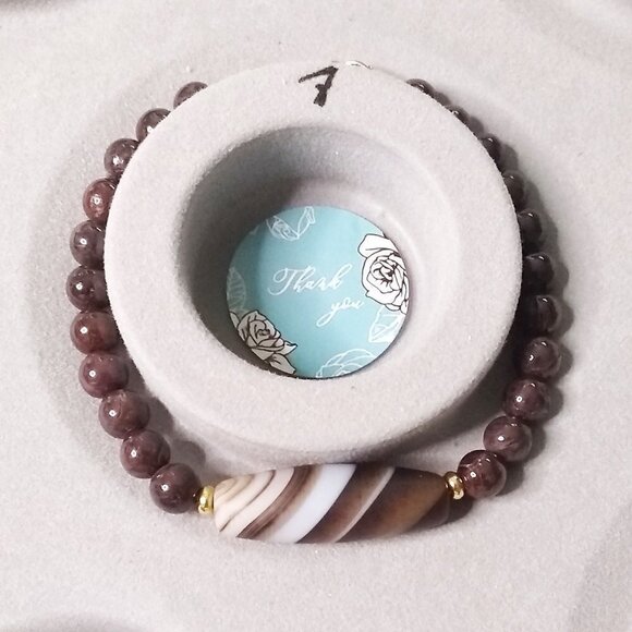 Stunning! Banded Agate & Brown Jasper Beaded Bracelet - 7" Wrist - Simply Chic! - Picture 4 of 7